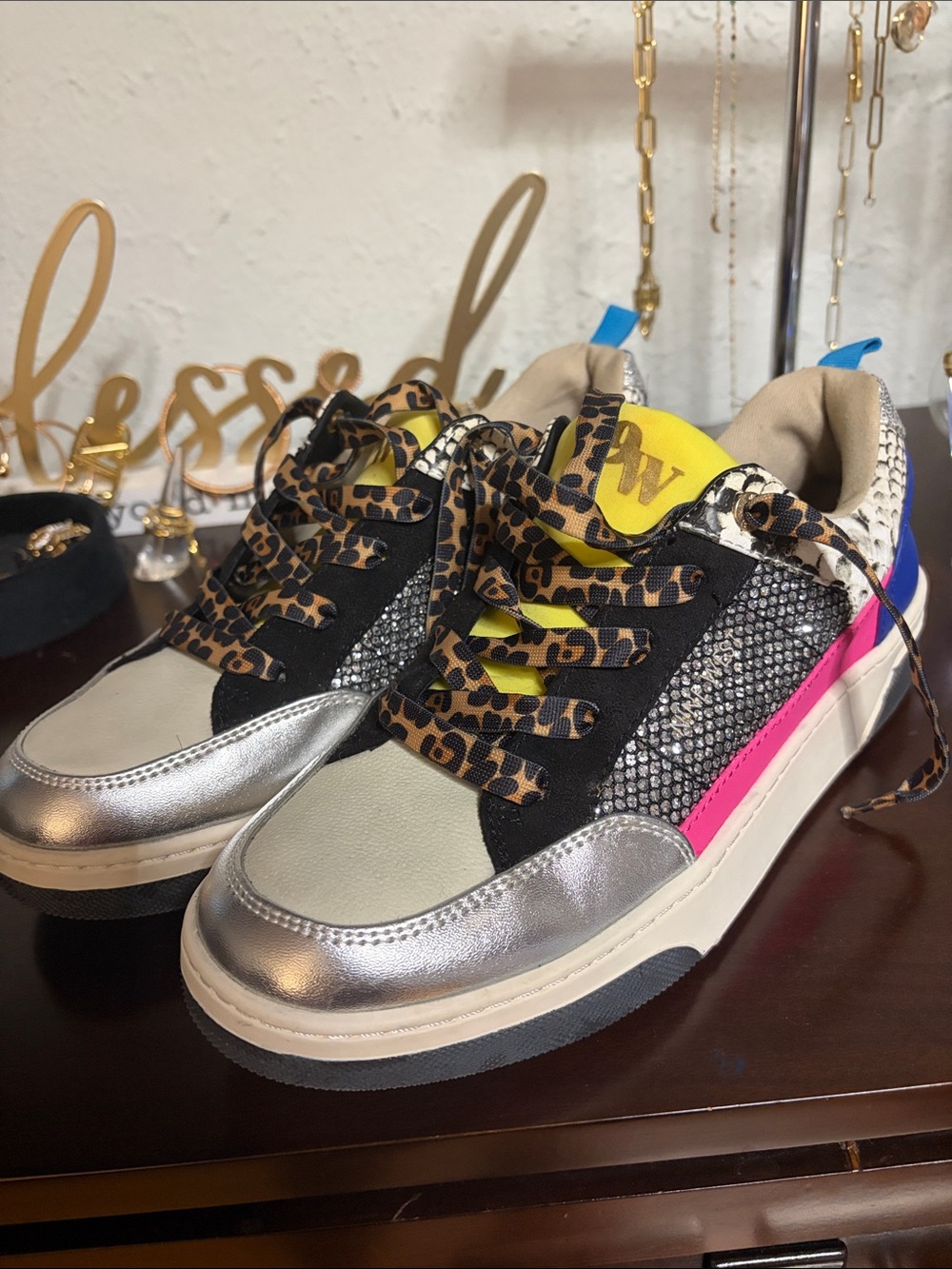 Nine West Multicolor Mixed-Material Sneakers with Leopard Accents